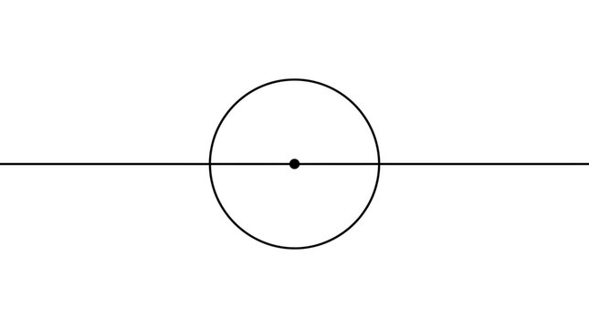 Minimalist geometric illustration featuring a simple circle bisected by a straight horizontal line.