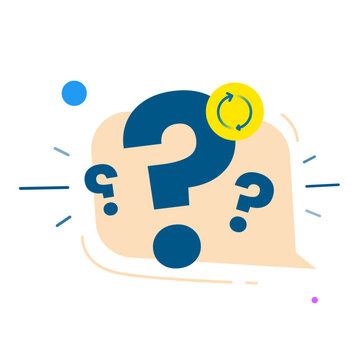 Vector illustration of chat bubble with question mark, circular arrows. rethink, reconsideration, feedback revision, decision review, confusion, problem solving, communication process, think again