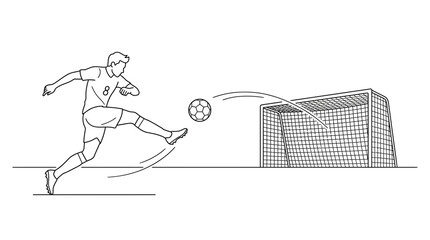 A soccer player shooting a ball into the goal net. © Safa_Sekar Madinah