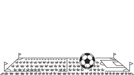 Black and white hand drawn sketch of a soccer field with a ball. © Safa_Sekar Madinah