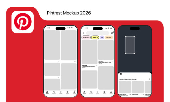 Pinterest app. Mocap social network Pinterest on iPhone. Pinterest mockup. iPhone user interface mockup 
