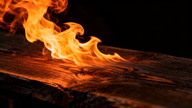 Wood burning with flames