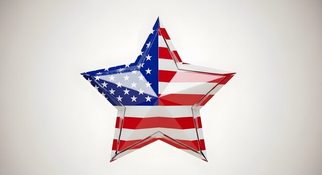 Glossy 3d star with american flag pattern isolated on white background