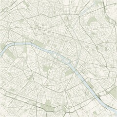 Obraz premium Paris City Street Map Poster White Light Green Nature Inspired Wall Art Illustration JPG