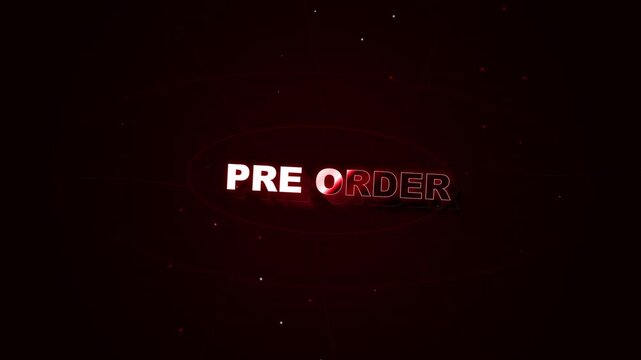 Dynamic text animation with red and white elements on a dark background