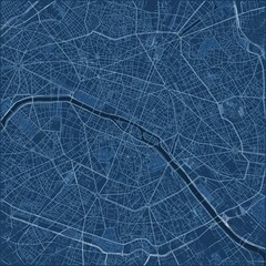 Paris City Street Map Poster Classic Blueprint White Lines Blue Wall Art Illustration JPG © AlphaDesign