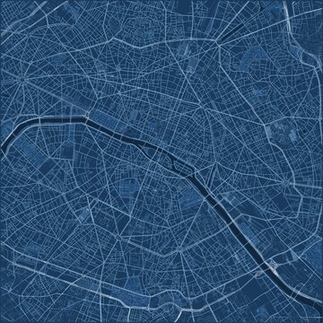 Paris City Street Map Poster Classic Blueprint White Lines Blue Wall Art Illustration JPG