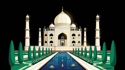 Taj Mahal at night with reflection in pool Agra India © Nadeesha