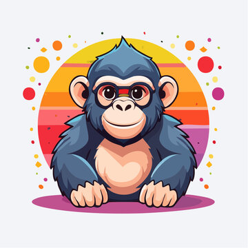 Cute Cartoon Monkey Wearing Glasses with Colorful Background
