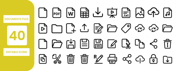 Forty editable file and document icons set vector illustration. © MahfuzurRahman