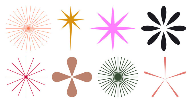 Set of colorful abstract starburst and flower-like decorative icons