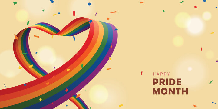 creative illustration of pride rainbow flag heart on yellow confetti background