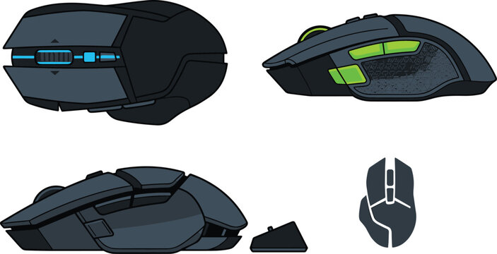 Futuristic Wireless Gaming Mouse Vector Illustration with RGB Computer Accessories for Esports Technology and Modern Digital Device Branding Designs