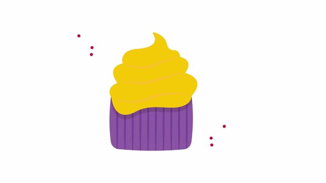 Delightful yellow cupcake in purple wrapper for bakery logos, social media posts, or birthday party invitations. Sweet and colorful treat.