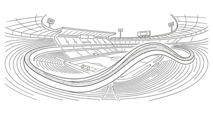 Hand drawn illustration of a large outdoor stadium with running track. © Niswatul Kharimah