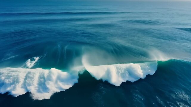 aerial view of calm ocean waves, empty space at top for overlay graphics or text, subtle wave motion, ultra realistic, 4k, 5 seconds, stable footage, clean background, no logo