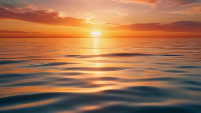 calm water reflecting warm sunset sky, empty upper area for text overlay, gentle water ripple motion, ultra realistic, 4k, 5 seconds, stable footage, clean background, no logo