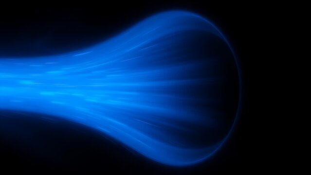 Blue conical airflow streams from a nozzle creating shock diamonds, dark background.