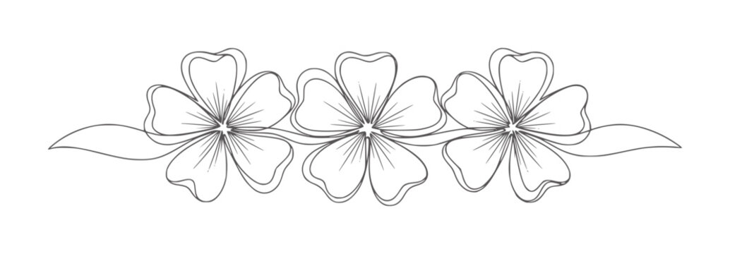 Three stylized flowers with flowing leaves in a linear floral leaf outline
