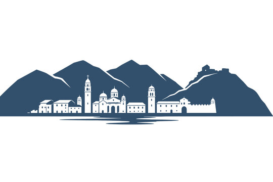 Kotor Skyline Silhouette with Mountains - Montenegro Travel