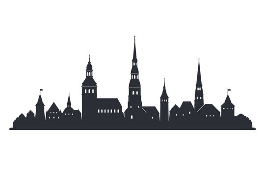 Riga Skyline Silhouette - Latvia Cityscape Vector Illustration