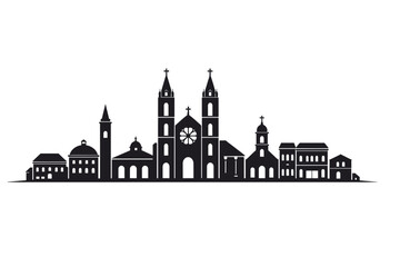 Fototapeta premium Roseau Cathedral Silhouette - Dominica Skyline Vector Illustrati