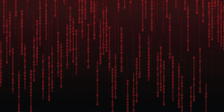 red Binary Code Rain Background, Digital Matrix Data Stream Vector Illustration for Cyber Technology, Hacking, AI and Futuristic Concepts