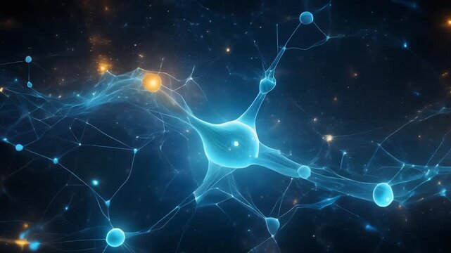 artificial intelligence neural data visualization animation, glowing nodes and dynamic neural network connections forming animated data graphs, flowing digital data particles, futuristic AI interface 
