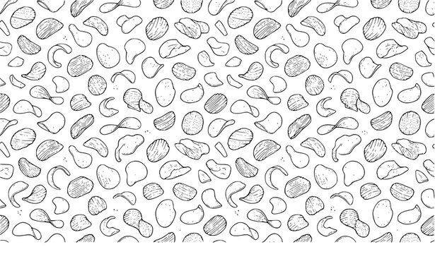 Hand drawn potato chips seamless sketch vector pattern isolated on white background