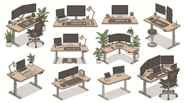 Standing Desk Setup Vector Pack &ndash; Modern Ergonomic Workspace Collection
