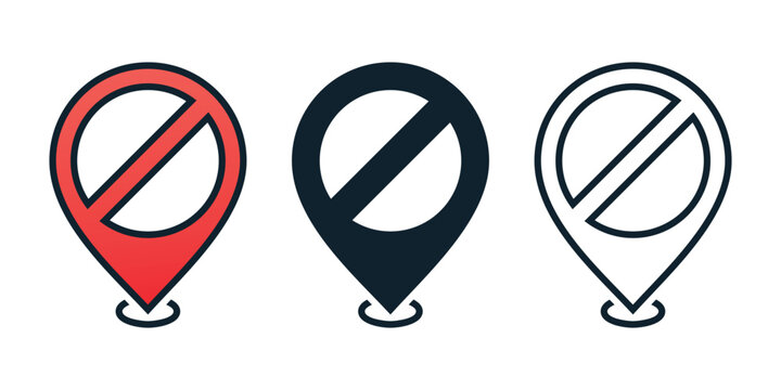 Stop Navigation Icon with Disabled Map Pin Symbol. Vector Illustration
