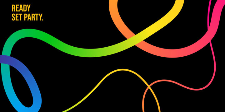Vibrant party background with rainbow ribbons and invitation text