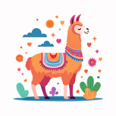 Obraz premium Cute Llama Illustration with Colorful Decorations