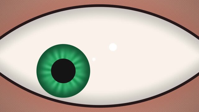Animated cartoon eye with green iris looking around