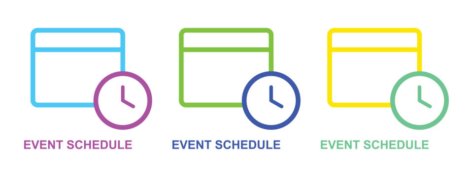 Event schedule icons with calendar outline and clock face for time management us.