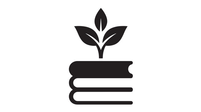Plant seed sprout growing from stack of books icon with clean minimalist black design for education and learning