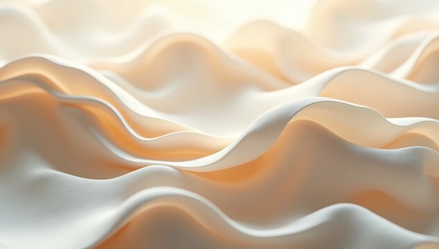 Abstract Flowing Fabric Waves in Soft Golden and White Hues.