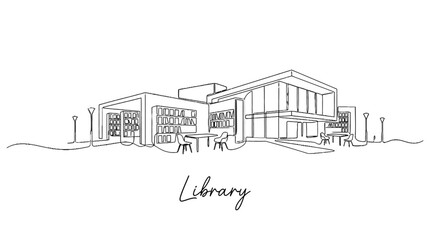 Fototapeta premium Contemporary architectural illustration of a public library with modern design elements and open spaces for community engagement