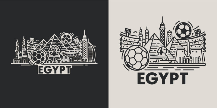 Egypt Football Skyline Illustration with Pyramids and Sphinx