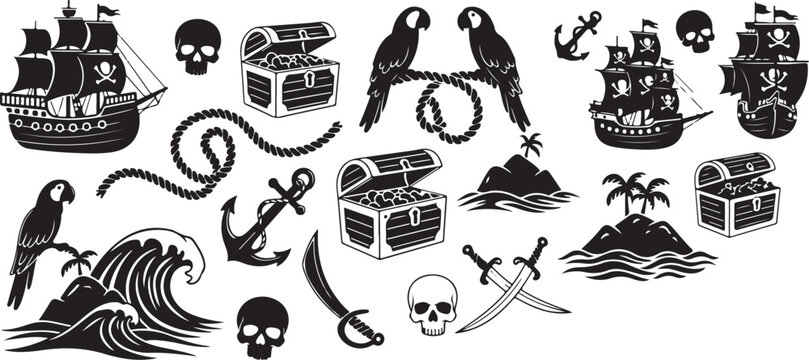 Pirate symbols and icons in black and white