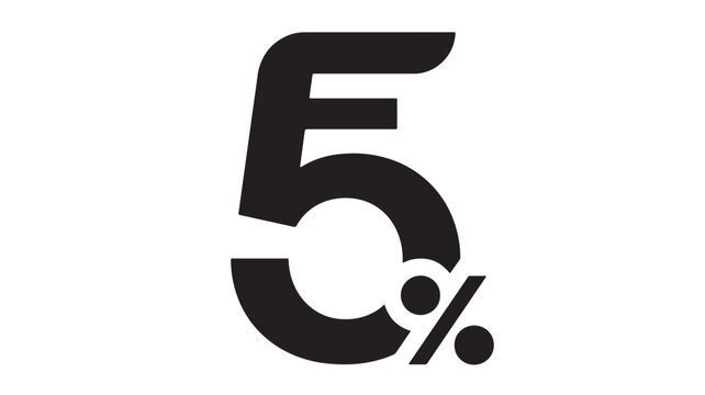 5% Discount percentage icon with circular arrow and bold black style for promotions, savings, and price reduction ads
