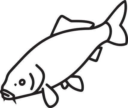 Minimalist Vector Icon of Common Carp (Cyprinus carpio) Full Body &ndash; Perfect for Aquaculture, Fisheries, Nature Education, Fish Farming, Wildlife Conservation, Scientific Research