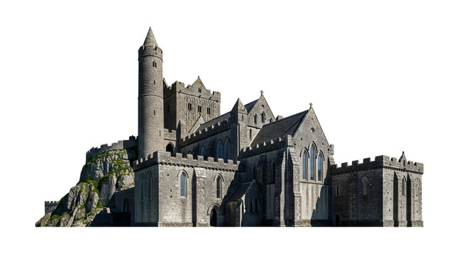 Ancient castle sits atop a rugged hill Whisk fcd surrounded by lush greenery