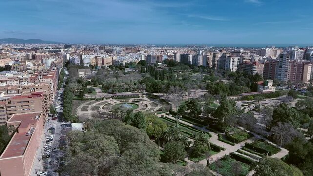 Aerial Drone View of Jardines del Real Viveros Park Valencia Spain

