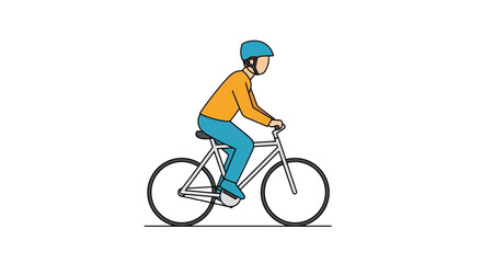 Obraz premium Person Riding Bicycle with Helmet, Vector Illustration, Isolated on White Background