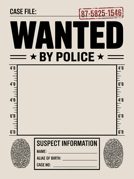 Police wanted poster with height measurement and suspect information form template