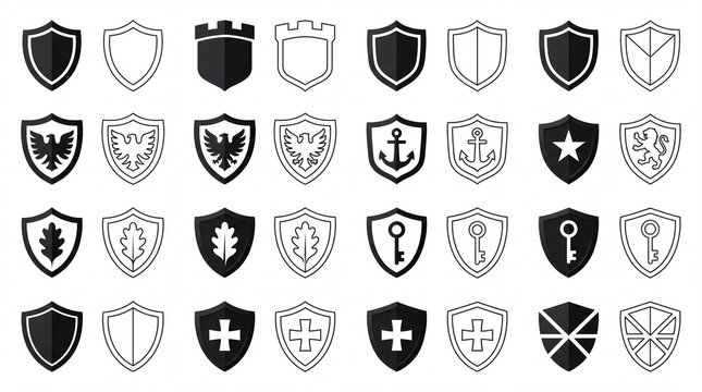 Collection of minimalist heraldic shield icons and crest symbols