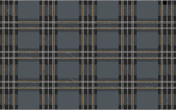 Seamless gray and yellow plaid pattern with black and white lines textile design