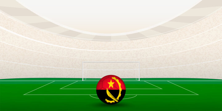 Angolan Football Stadium with National Flag Soccer Ball. 