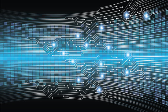 Digital binary code data flow over futuristic cityscape at night